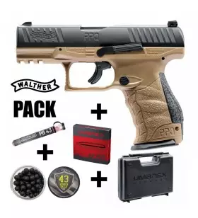 WALTHER PPQ TAN T4E CAL.43 PISTOL PACK + RUBBER AND PEPPER BALLS