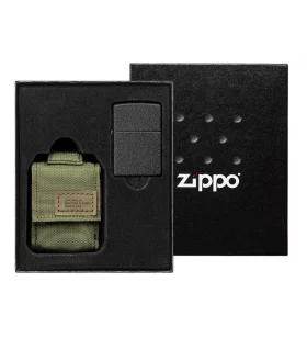 ZIPPO LIGHTER BLACK CRACKLE GREEN POUCH IN GIFT PACK
