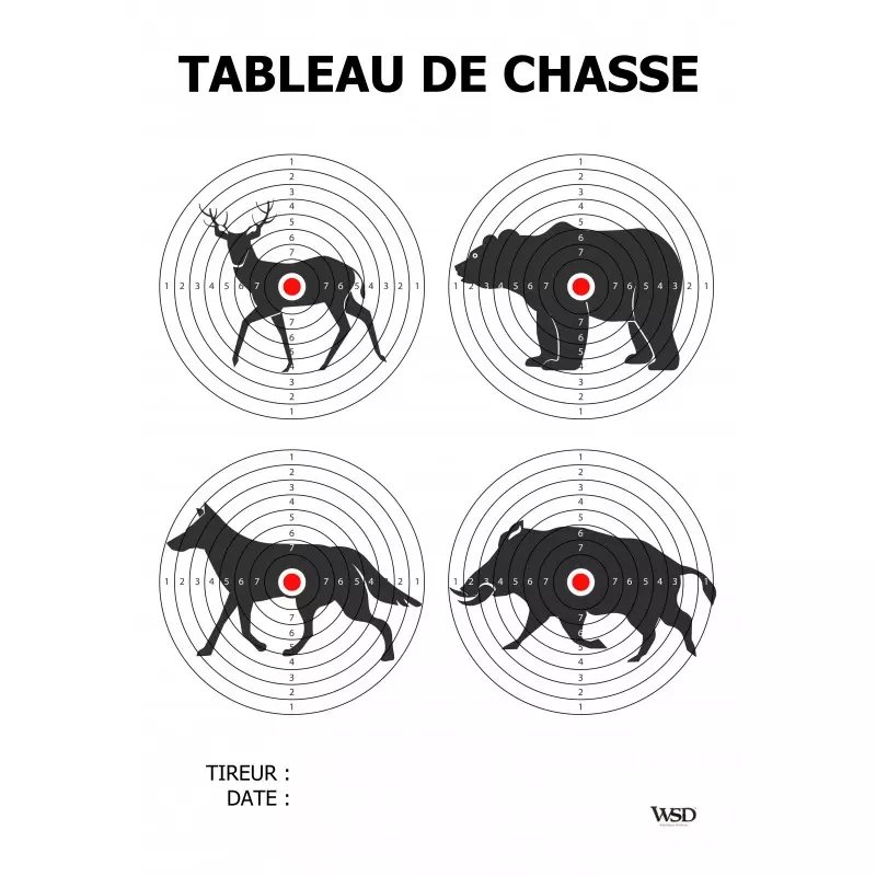 CIBLE TABLEAU DE CHASSE 30x40cm