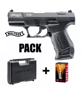 PACK PISTOLET A BLANC WALTHER P99 BLACK 9MM + MUNITIONS A BLANC + MALLETTE