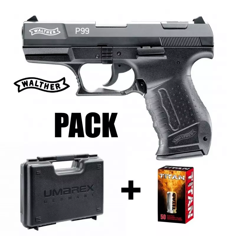 PACK PISTOLET A BLANC WALTHER P99 BLACK 9MM + MUNITIONS A BLANC + MALLETTE