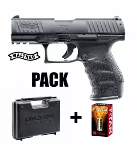 PACK PISTOLET A BLANC WALTHER PPQ M2 BLACK 9MM + MUNITIONS A BLANC + MALLETTE