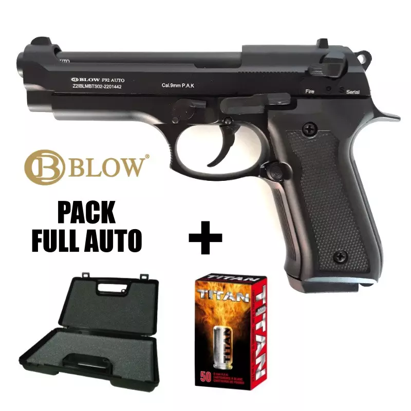 PACK PISTOLET A BLANC BLOW F92 FULL AUTO Noir - 9MM PAK - Wicked Store