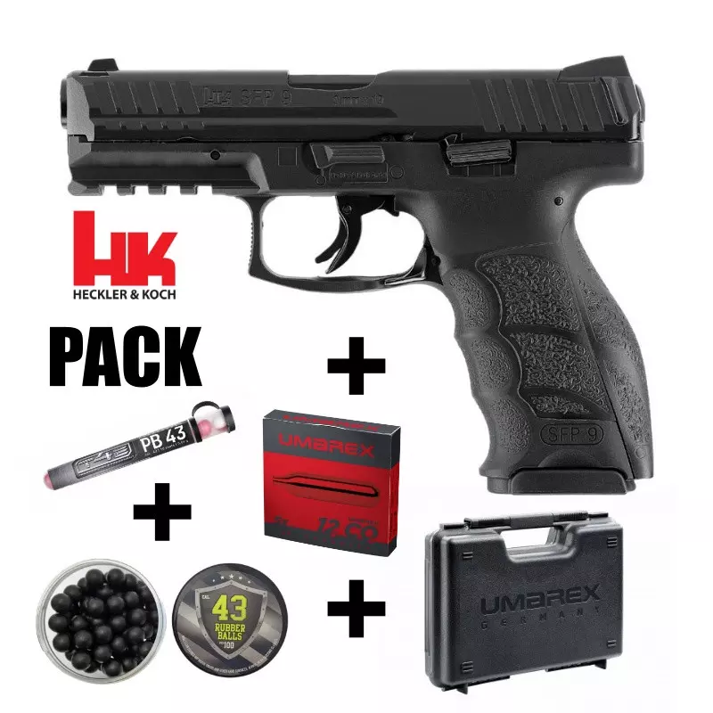 HK SFP9 PISTOL PACK Black - Cal.43 - 5 Joules WITH RUBBER AND PEPPER BALLS