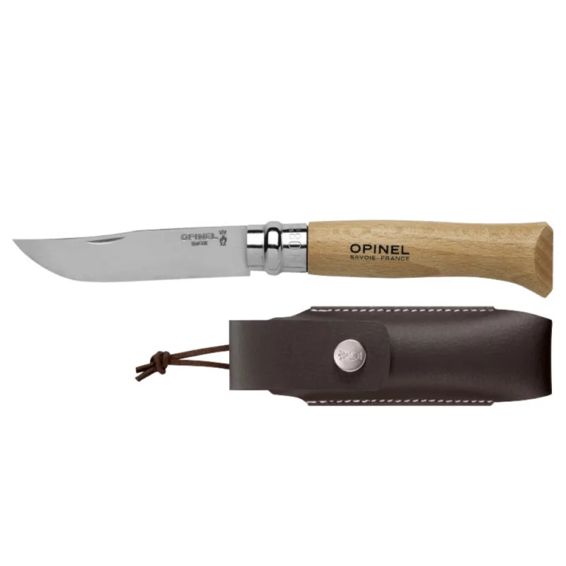 COUTEAU PLIANT OPINEL N°08 TRADITION INOX AVEC ETUI CUIR