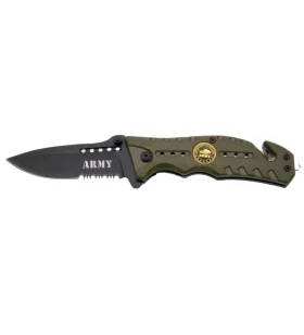 THIRD TACTICAL FOLDING KNIFE GREEN PATTERN USA ARMY BLADE WITH TEETH