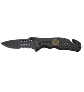 THIRD TACTICAL FOLDING KNIFE BLACK PATTERN SWAT BLADE WITH TEETH