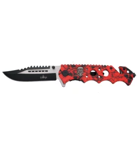 THIRD TACTICAL FOLDING KNIFE RED PATTERN SKULL
