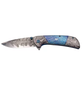 THIRD TACTICAL FOLDING KNIFE BLUE WAVE PATTERN