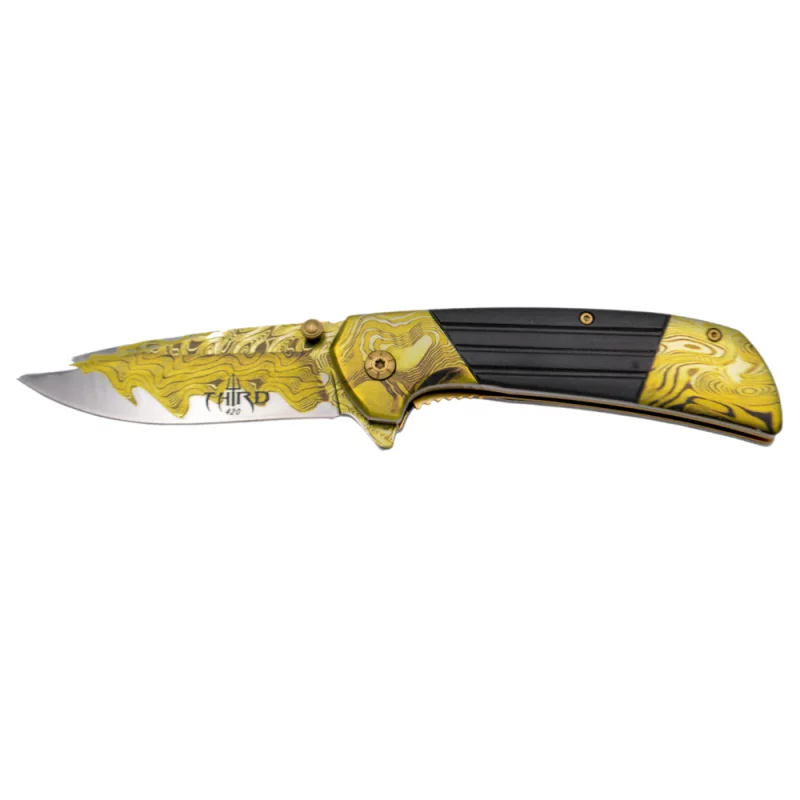 THIRD TACTICAL FOLDING KNIFE GOLD WAVE PATTERN