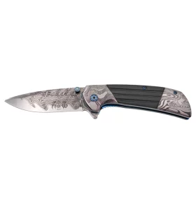 THIRD TACTICAL FOLDING KNIFE SILVER WAVE PATTERN