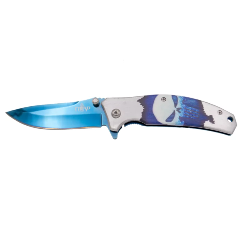 THIRD TACTICAL FOLDING KNIFE BLUE SKULL PATTERN