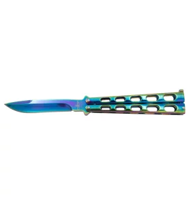 THIRD BUTTERFLY KNIFE RAINBOW BLUE PATTERN BLADE 11CM