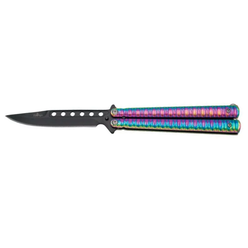 THIRD BUTTERFLY KNIFE PATTERN RAINBOW BLADE 13CM - Wicked Store