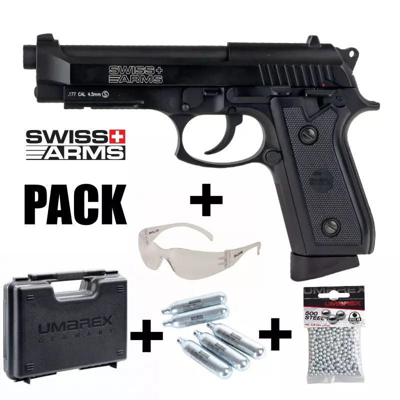SWISS ARMS P92 PISTOL PACK Black - Blowback - 4.5mm BB - CO² / 1.7J