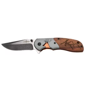 THIRD WOOD FOLDING KNIFE WITH DEER PATTERN AND STEEL BLADE 9.6CM