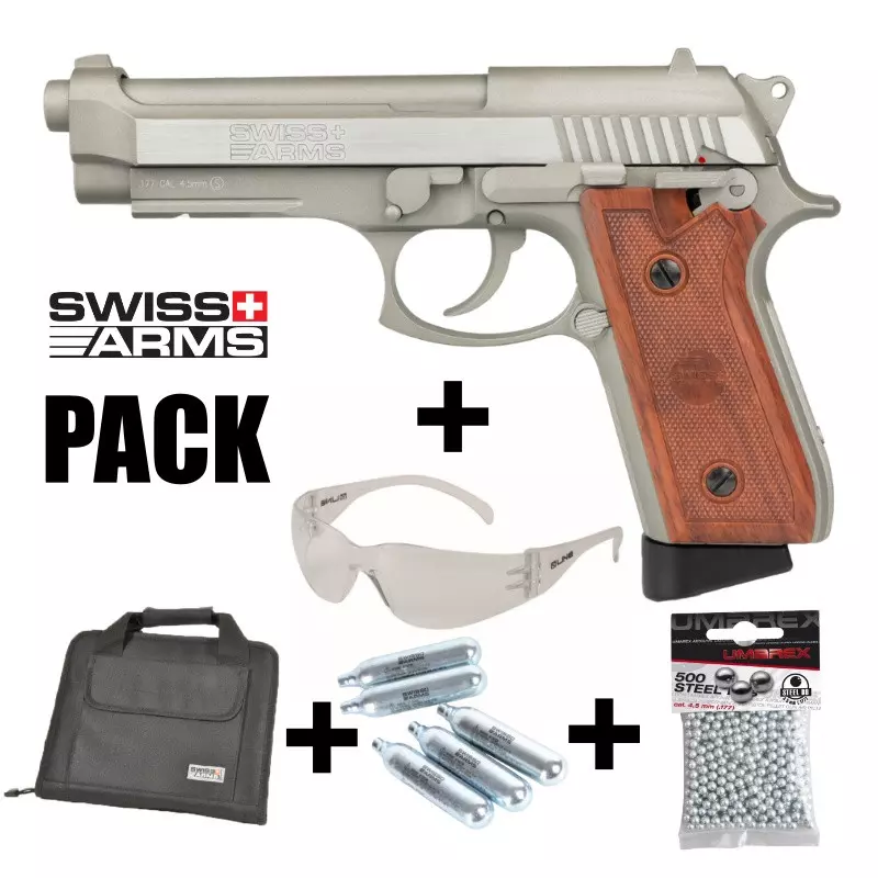 SWISS ARMS P92 PISTOL PACK Stainless - Blowback - 4.5mm BB - CO² / 1.6J
