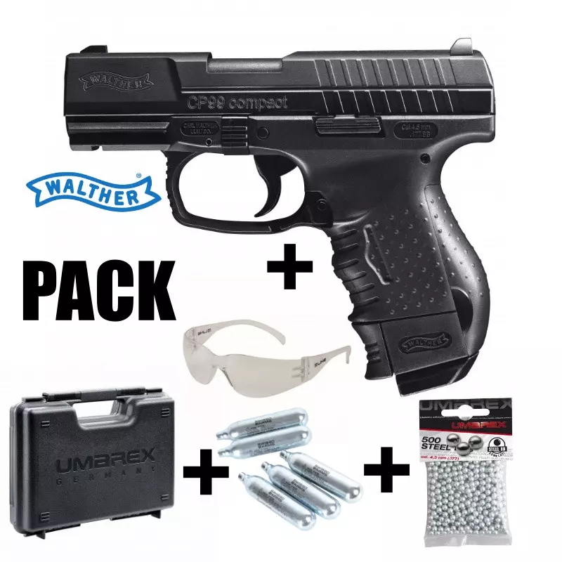 WALTHER CP99 AIRGUN PISTOL PACK Black - 4.5mm BB - CO²