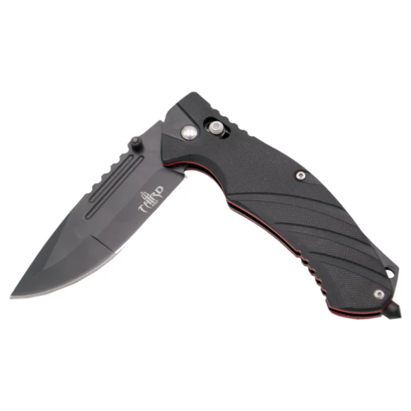 THIRD TACTICAL FOLDING KNIFE BLACK AND RED PATTERN