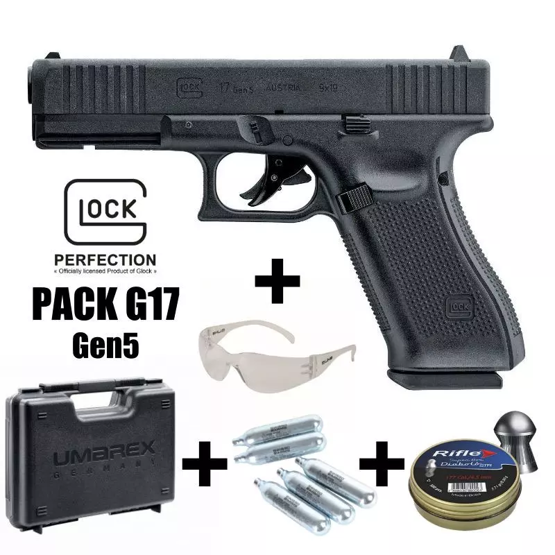 GLOCK 17 Gen5 AIRGUN PISTOL PACK Black - 4.5 mm Pellets - CO² 3J - Wicked  Store