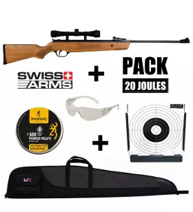 SWISS ARMS CONDOR WOOD RIFLE PACK + SCOPE - Pellets 4.5mm / 19.5J
