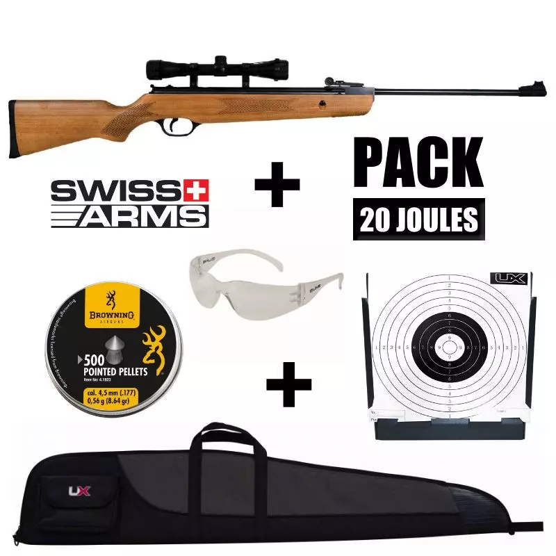 PACK CARABINE SWISS ARMS Condor Bois + LUNETTE - Plombs 4.5mm / 19.5J