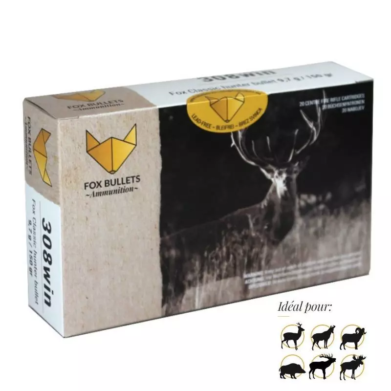 LEAD-FREE CARTRIDGES FOX BULLETS 308WIN FOX CLASSIC HUNTER 150g (BOX OF 20)