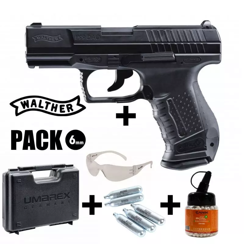 WALTHER P99 DAO AIRSOFT PISTOL PACK Black - Blowback - 6 mm BB - CO² 2J