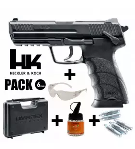 PACK PISTOLET HK45 Noir - Culasse fixe - 6 mm BB - CO²