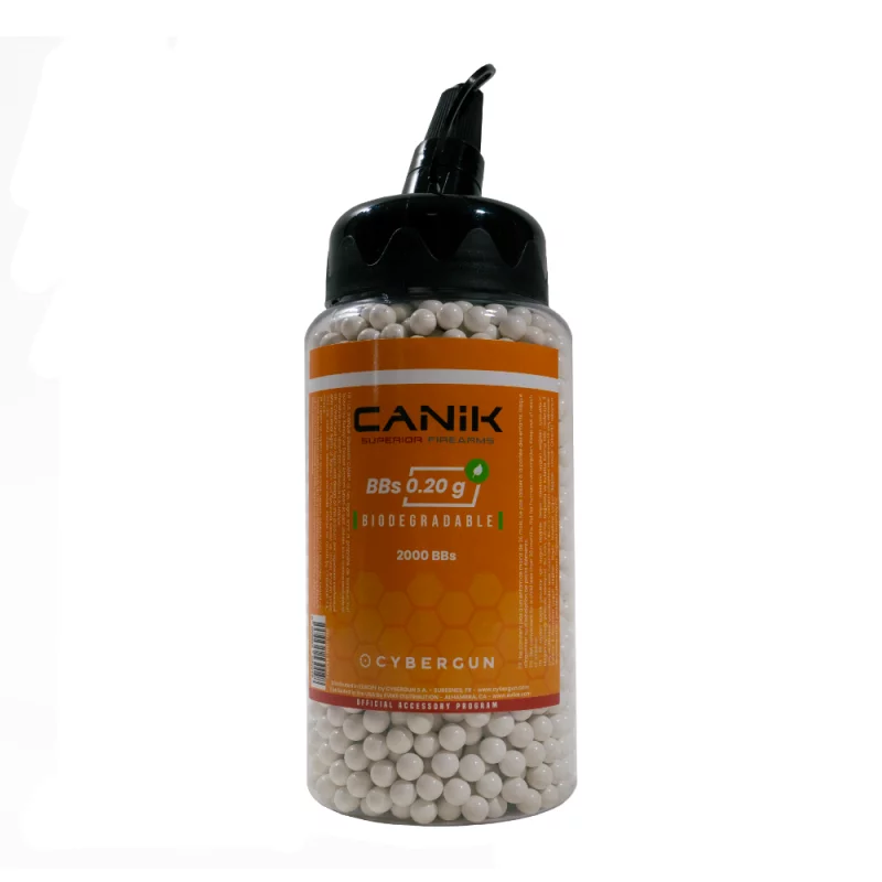 BILLES AIRSOFT BIO CANIK 0,20 g Blanches BOUTEILLE 2000 BBs