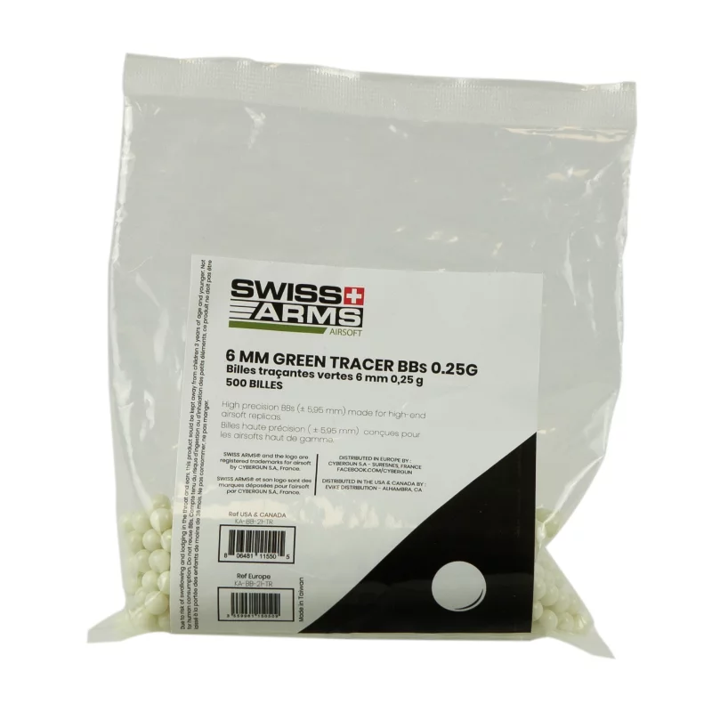 SWISS ARMS ORGANIC AIRSOFT BBs 0.25 g TRACER GREEN - BAG OF 500BBs