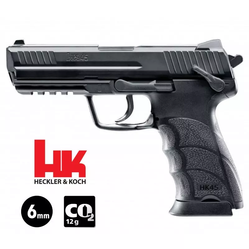 HECKLER & KOCH HK45 AIRSOFT PISTOL Black - Fixed Slide - 6 mm BB - CO²