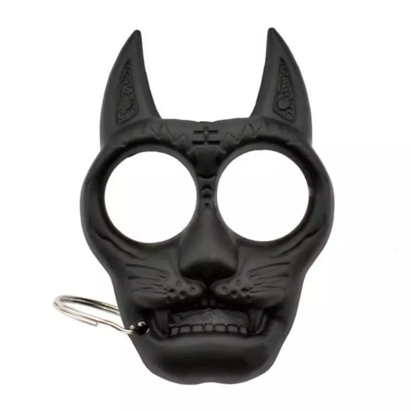 BRASS KNUCKLES CAT HEAD BLACK PLASTIC 2 FINGERS - Wicked Store