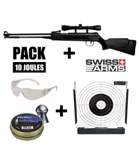 SWISS ARMS CROW BLACK RIFLE PACK + SCOPE - Pellets 4.5mm / 10J