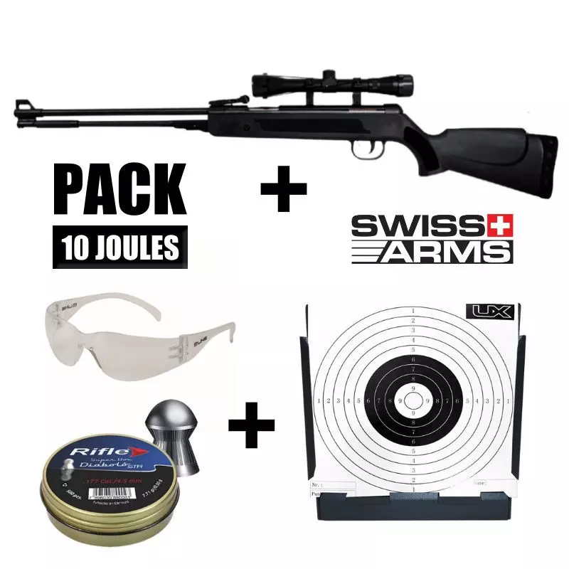 SWISS ARMS CROW BLACK RIFLE PACK + SCOPE - Pellets 4.5mm / 10J