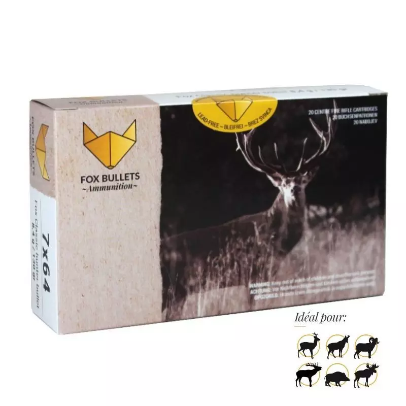 LEAD-FREE CARTRIDGES FOX BULLETS 7X64 FOX CLASSIC HUNTER 130g (BOX OF 20)