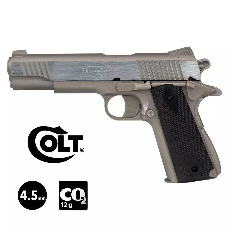 COLT 1911 Thompson Silver AIRGUN PISTOL - Fixed slide - Pellets 4.5 mm CO² / 3J