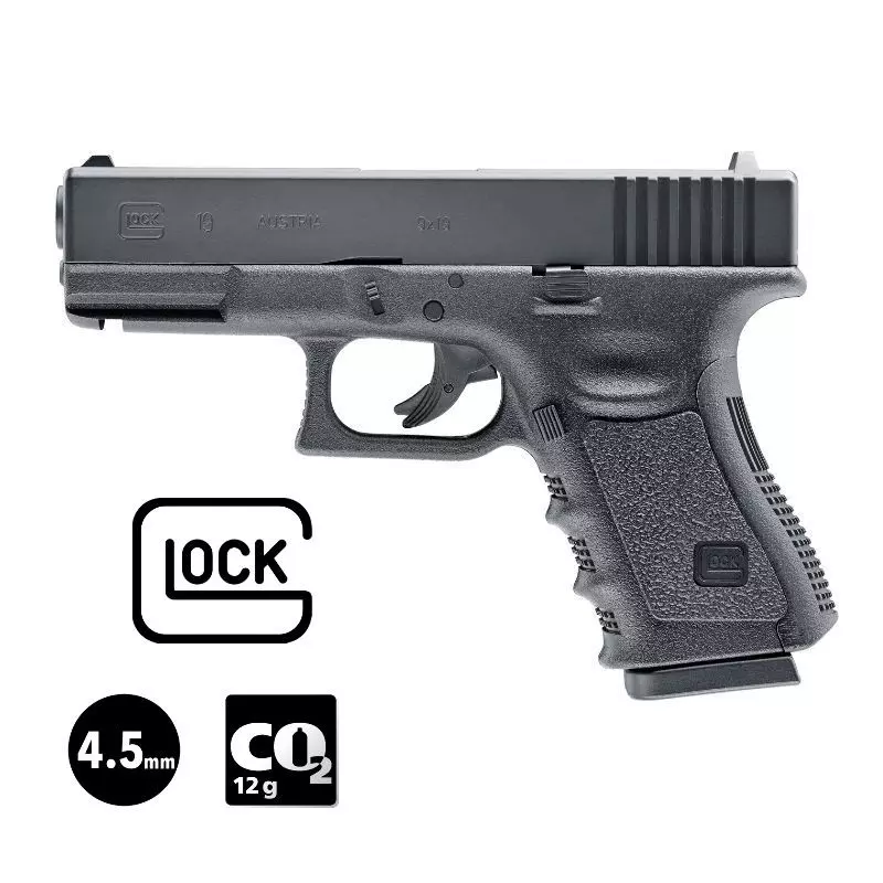 GLOCK 19 AIRGUN PISTOL Black - Fixed Slide - 4.5 mm BBs - CO² 3J