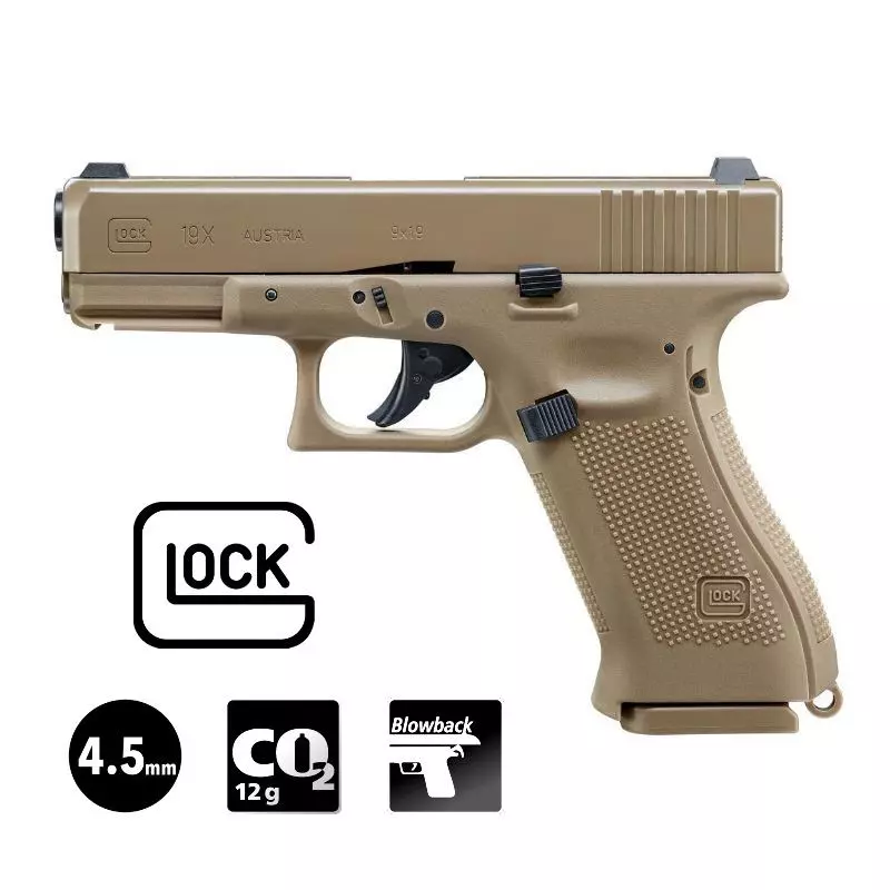 GLOCK 19X AIRGUN PISTOL Coyote - 4.5 mm BBs - CO² 3J