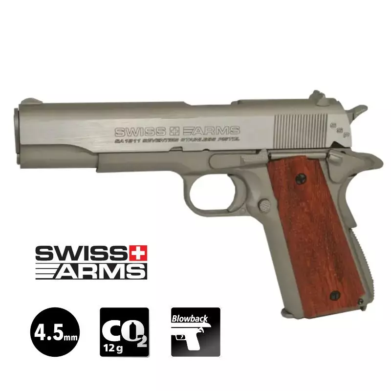 PISTOLET SWISS ARMS 1911 SEVENTIES - Culasse mobile - 4.5mm BB - CO² / 1.6J
