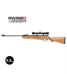 SWISS ARMS CONDOR WOOD RIFLE + SCOPE - Pellets 5.5mm / 19.5J