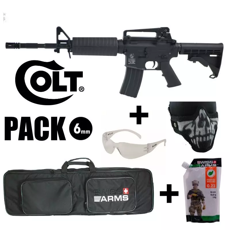 COLT M4 CARABINE AEG AIRSOFT PACK Black metal body 1.2J