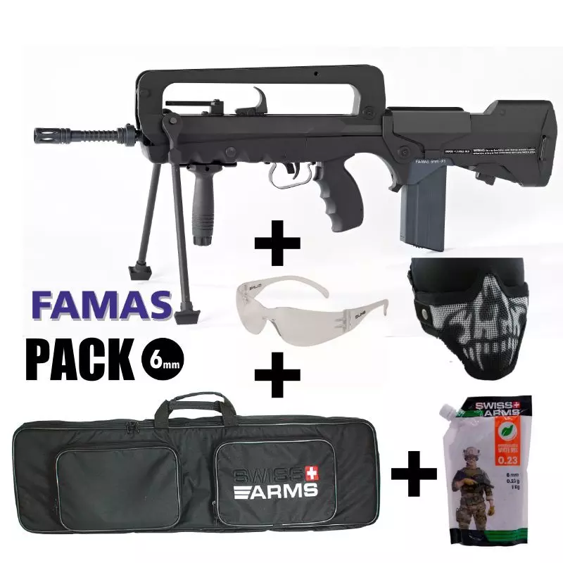 FAMAS F1 AEG AISOFT RIFLE PACK Nylon Fiber 6mm 300BBs 1.2J