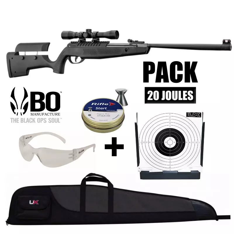 PACK CARABINE A AIR COMPRIME BLACK OPS BENNING 4.5 Plombs + Lunette 4X32 - 19.9J