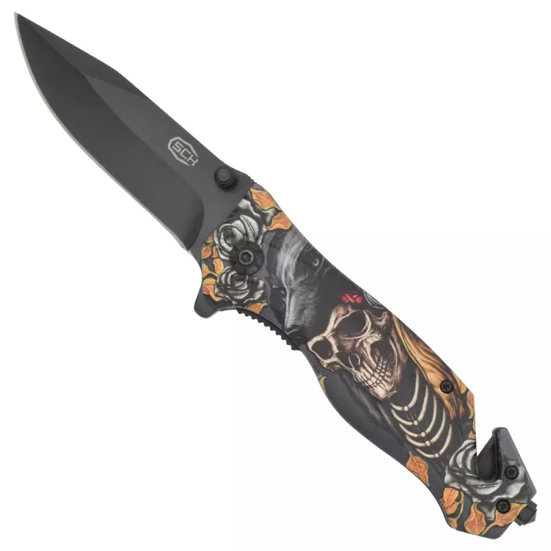 SCK FOLDING KNIFE SKULL AND ROSES