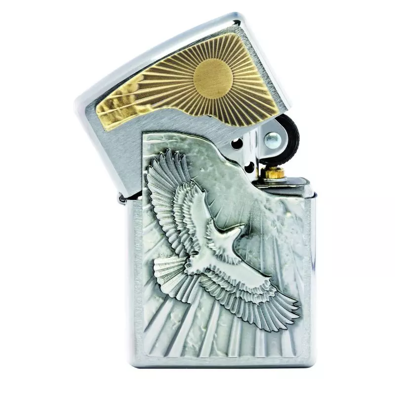 BRIQUET ZIPPO EMBLEME AIGLE VERS LE SOLEIL Chrome