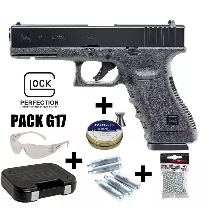 GLOCK 17 AIRGUN PISTOL PACK Black - 4.5 mm BBs or Pellets - CO² 3J