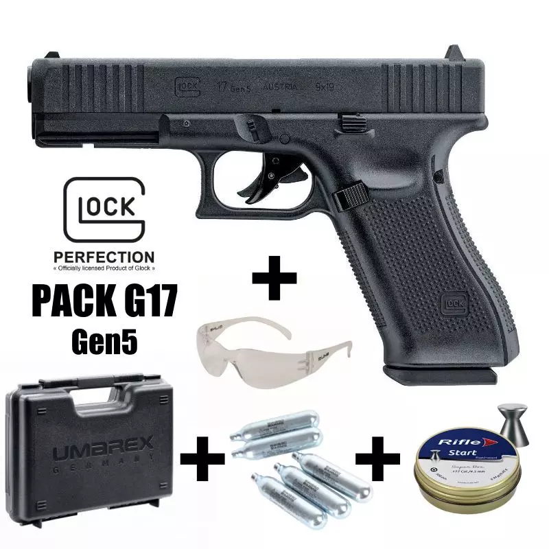 GLOCK 17 Gen5 AIRGUN PISTOL PACK Black - 4.5 mm Pellets - CO² 3J