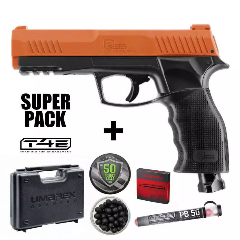 SUPER PACK PISTOLET DE DEFENSE T4E P2P HDP50 Gen2 orange - Cal .50 - 13 Joules