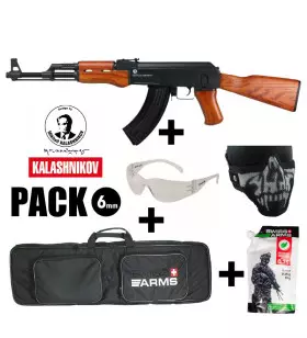 KALASHNIKOV AK 47 AEG AIRSOFT RIFLE PACK Metal/wood - 550BBs 6mm 1.2J